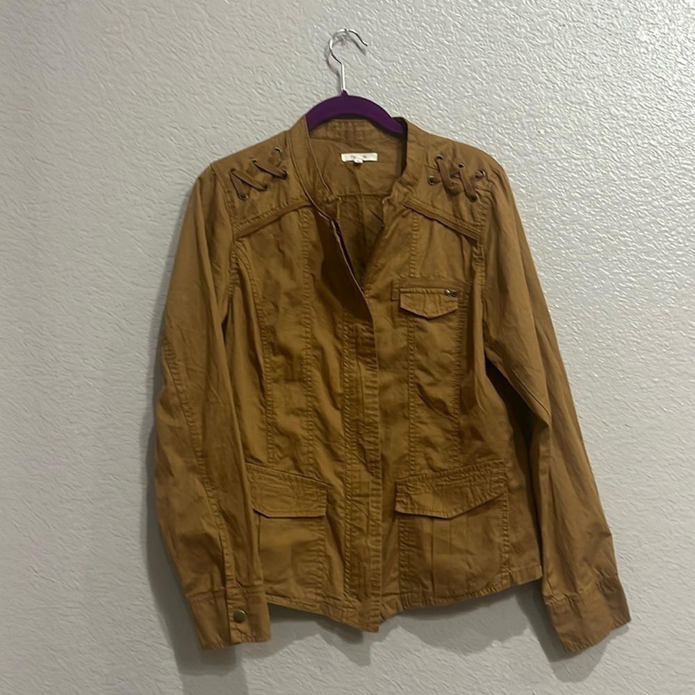Maurices Womens Size Medium Brown Jacket Full Zip Pockets Button Accents TC0811